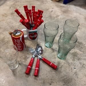 Vintage Coca-Cola Collectibles Lot of Mixed Items~Glasses, Silverware Set & More